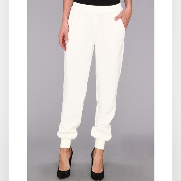 Joie Pants - Joie White Mariner Crepe Trousers High Waist Pants Size Large
